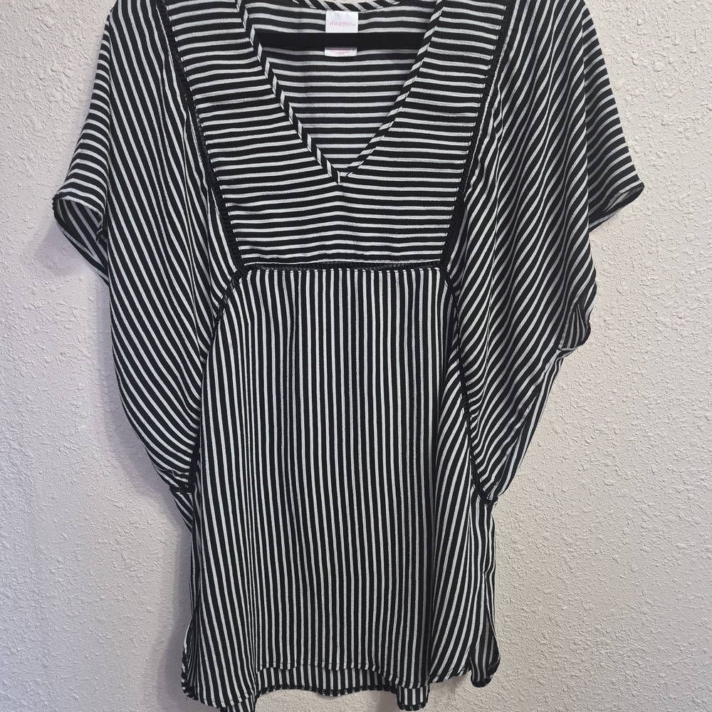Xhilaration Black and White Striped Swim Coverup
